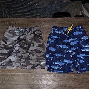 2 GAP Kids Boys Swim Shorts Bathing Suit Gray Camo Sharks Blue